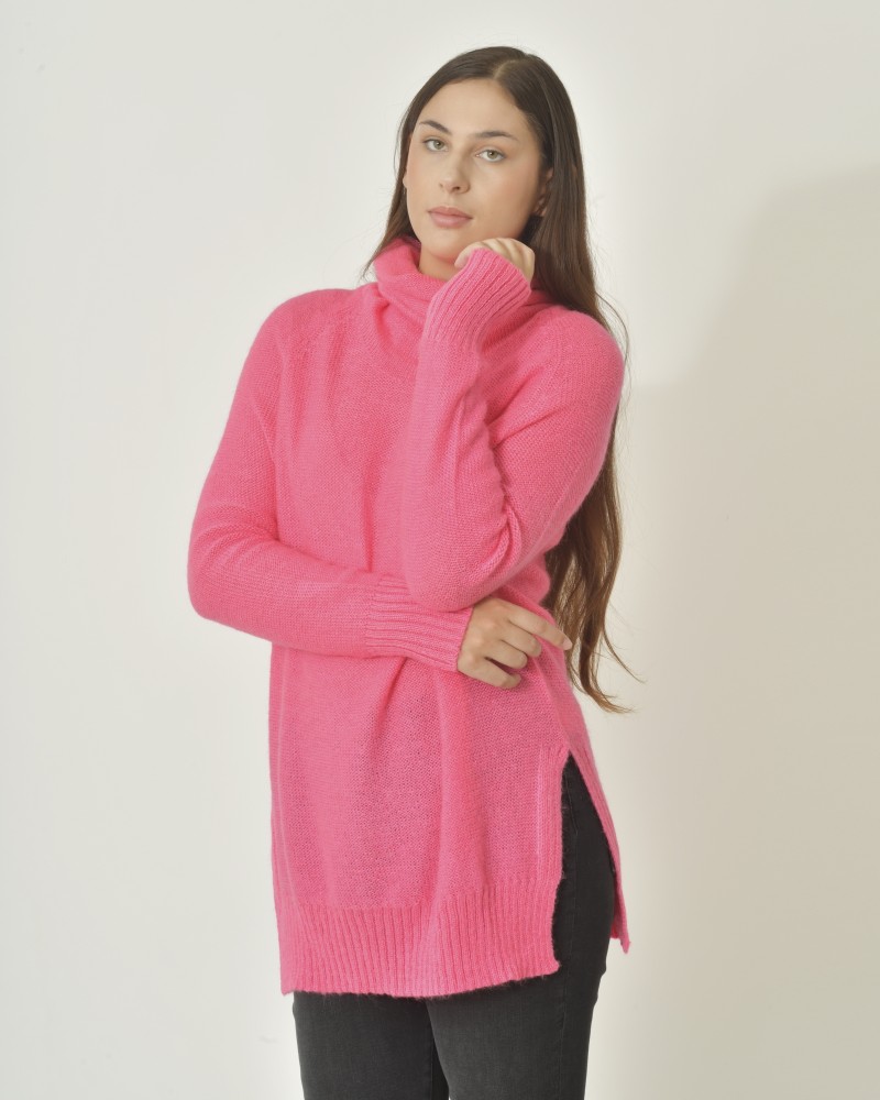 Pull en mohair mélangé à col roulé rose Emma White 