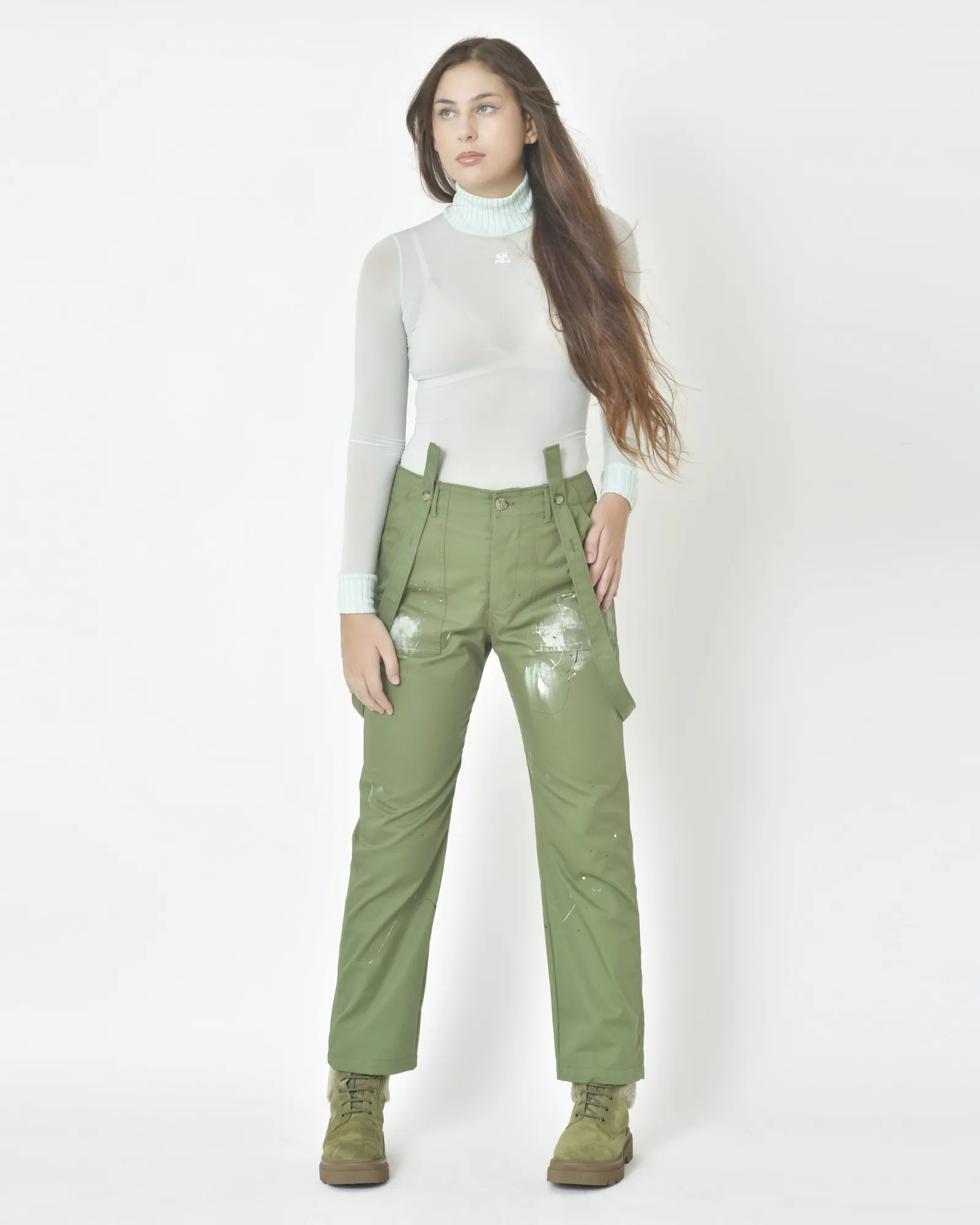 Sous-pull en cupro élastique vert Courrèges 