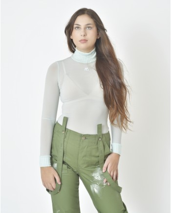 Sous-pull en cupro élastique vert Courrèges 