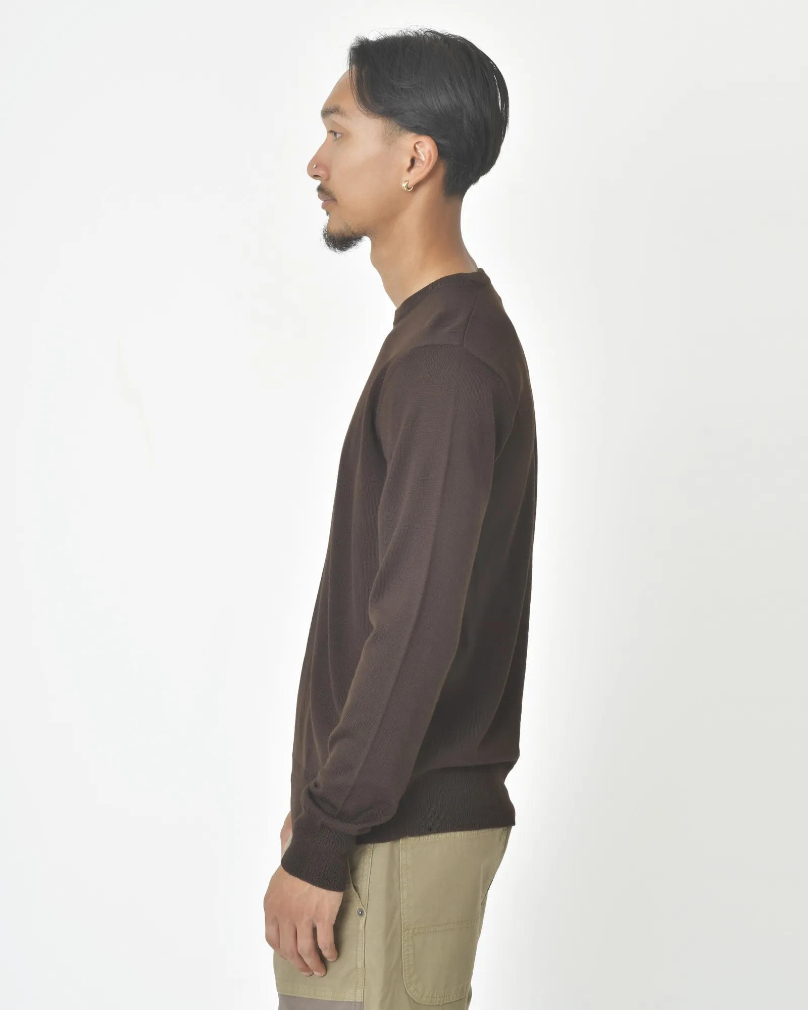 Pull en laine vierge mélangée marron Vneck 