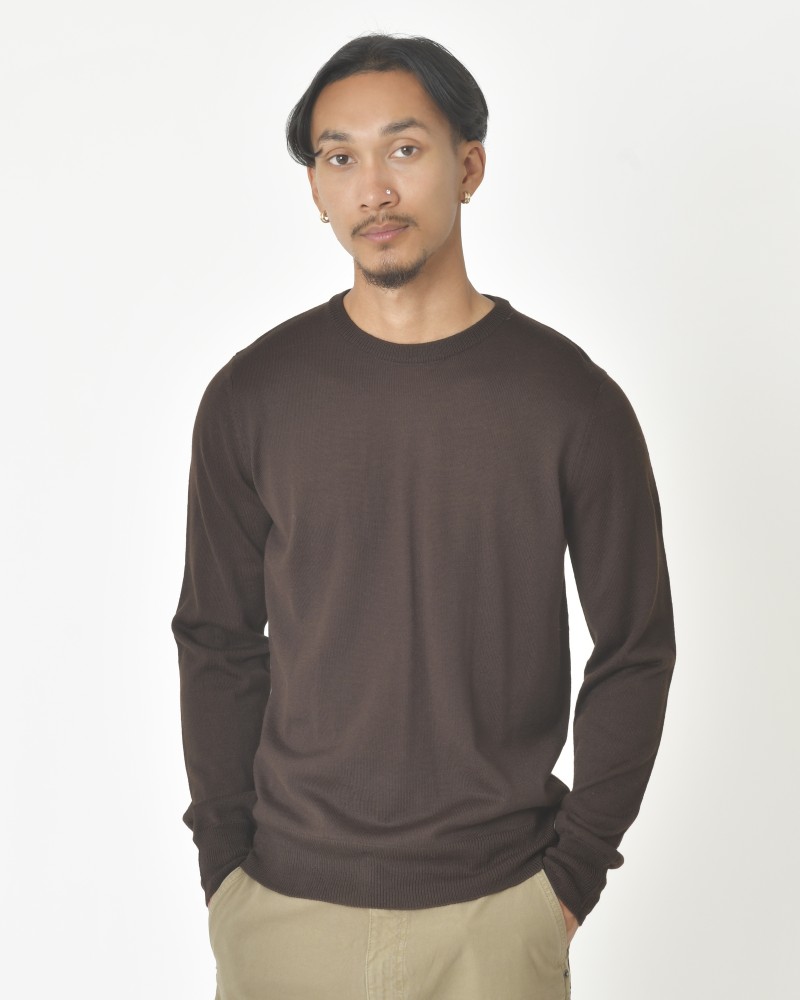 Pull en laine vierge mélangée marron Vneck 