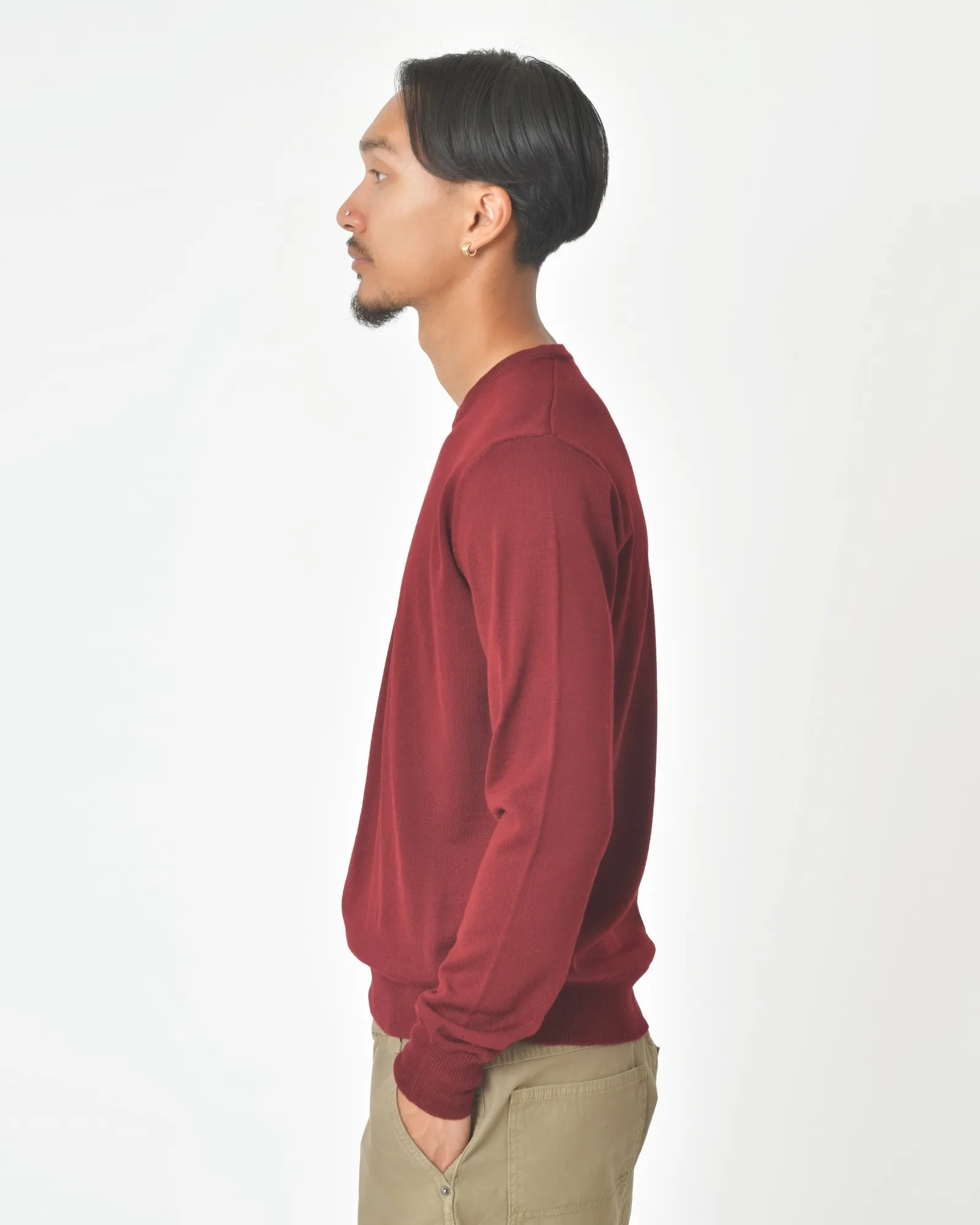 Pull en laine vierge mélangée bordeaux Vneck 