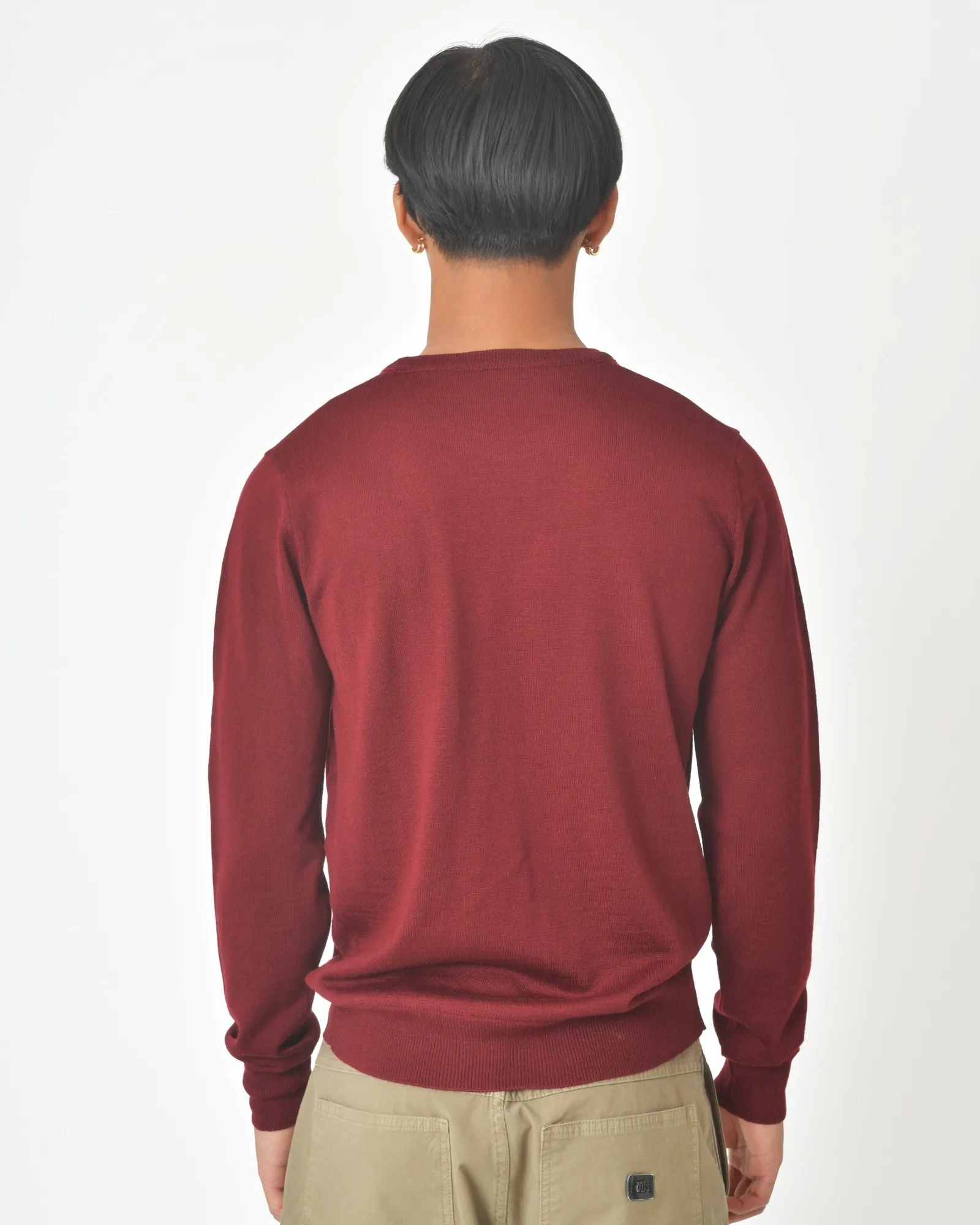 Pull en laine vierge mélangée bordeaux Vneck 