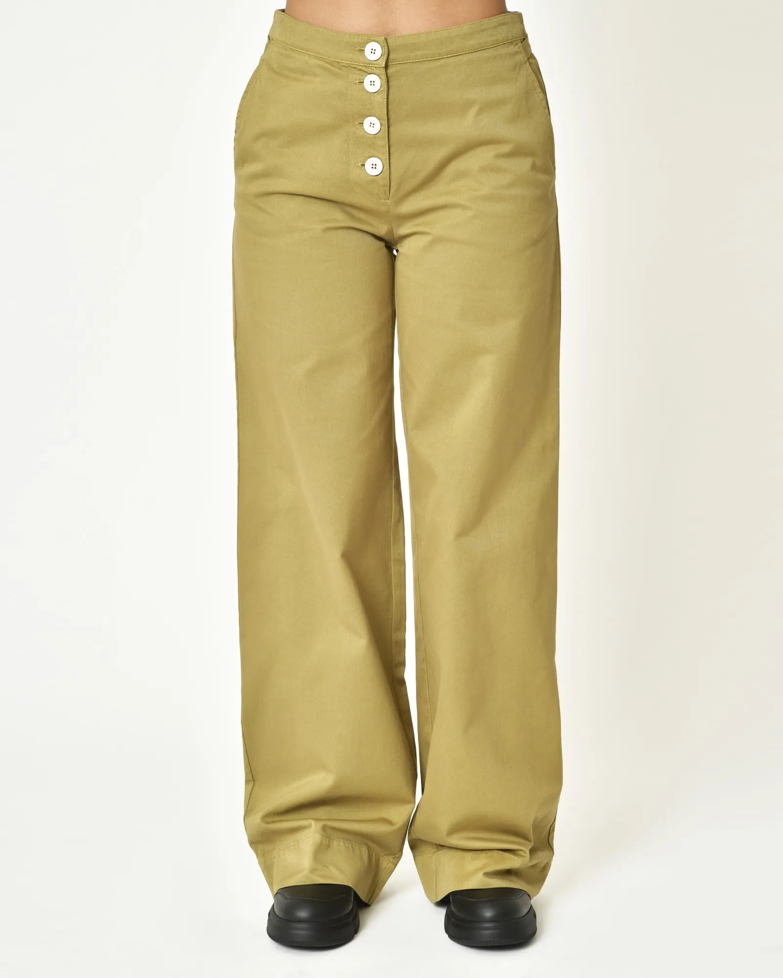 Pantalon en coton beige évasé AVN 