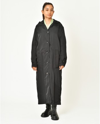 Manteau long noir à capuche amovible Tela 