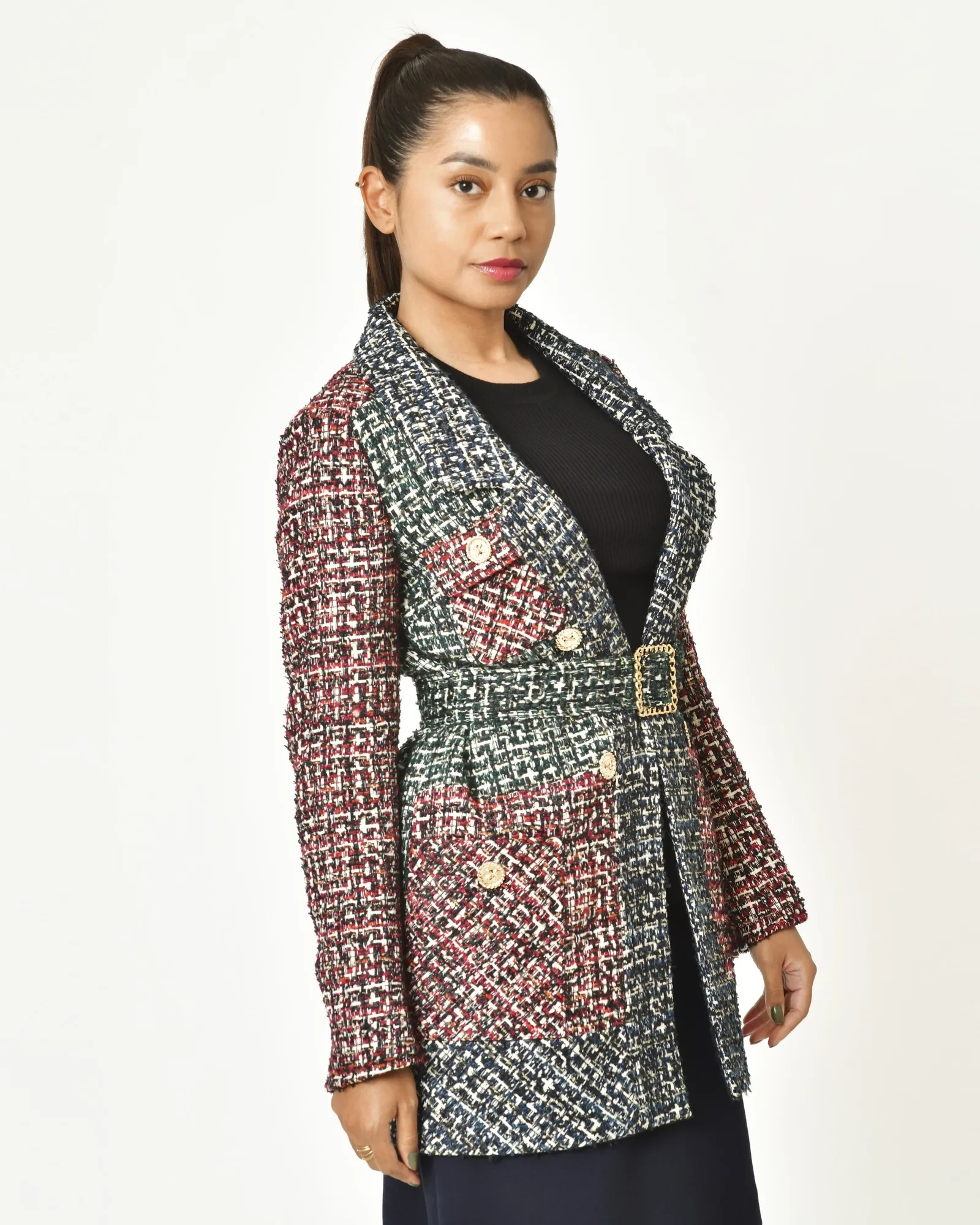 Manteau en tweed ceinturé Edward Achour 