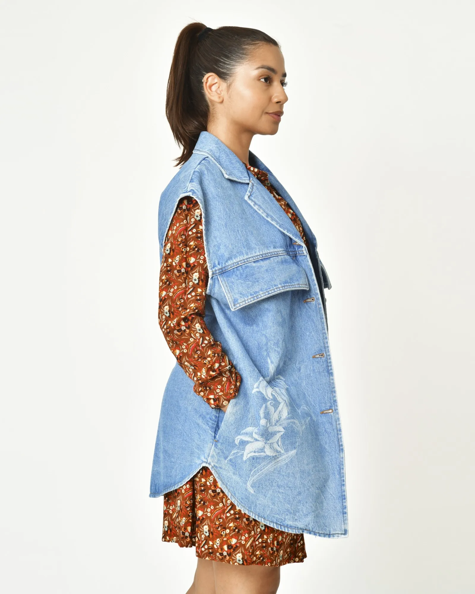 Blouson oversize en jean sans manche T_coat 