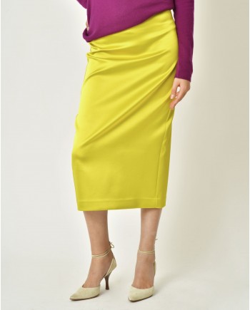 Jupe crayon en satin jaune Parosh 