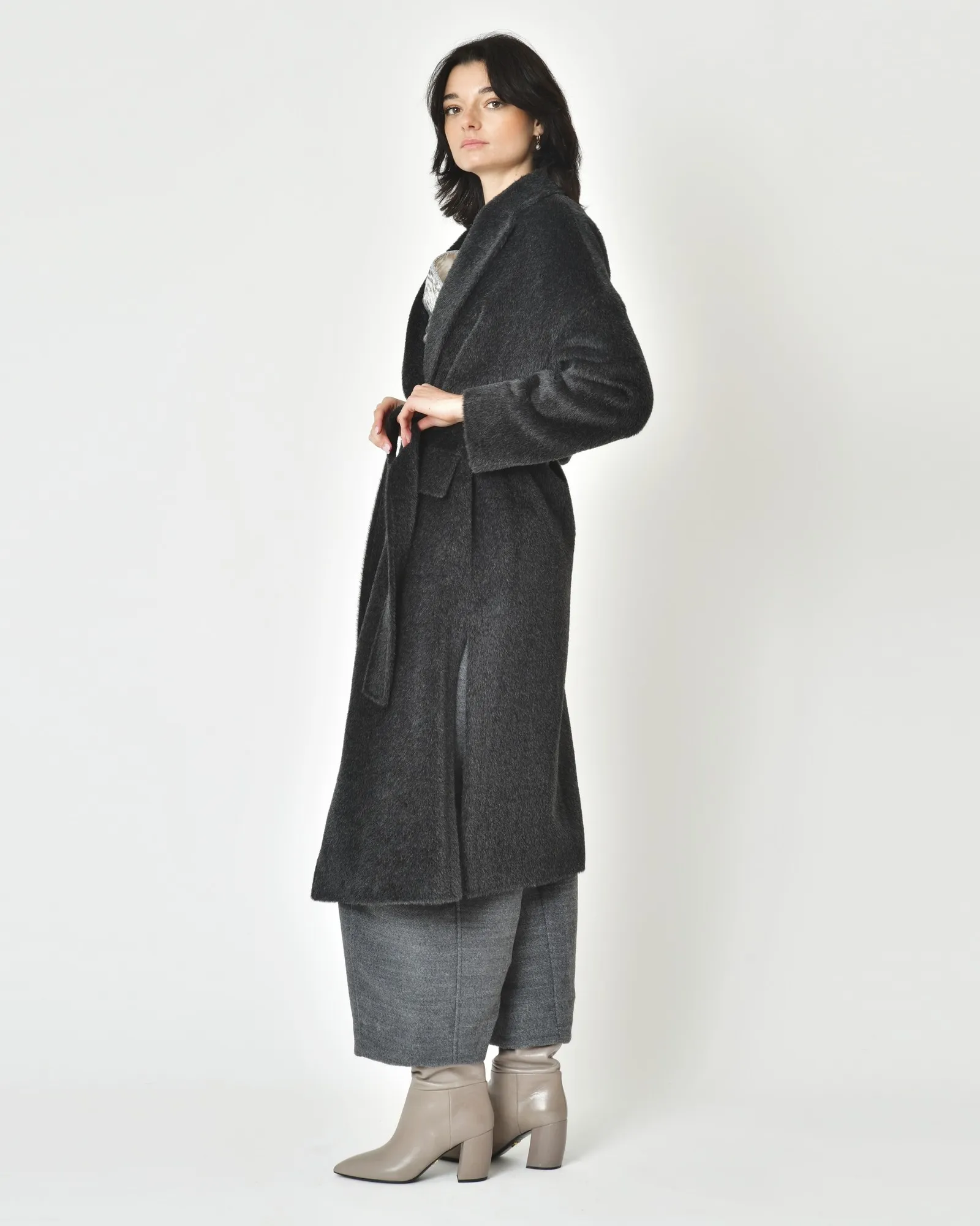 Manteau en alpaga et laine vierge grise Mouche 