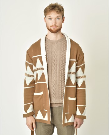 Cardigan à motifs géométriques beige Xagon Man 