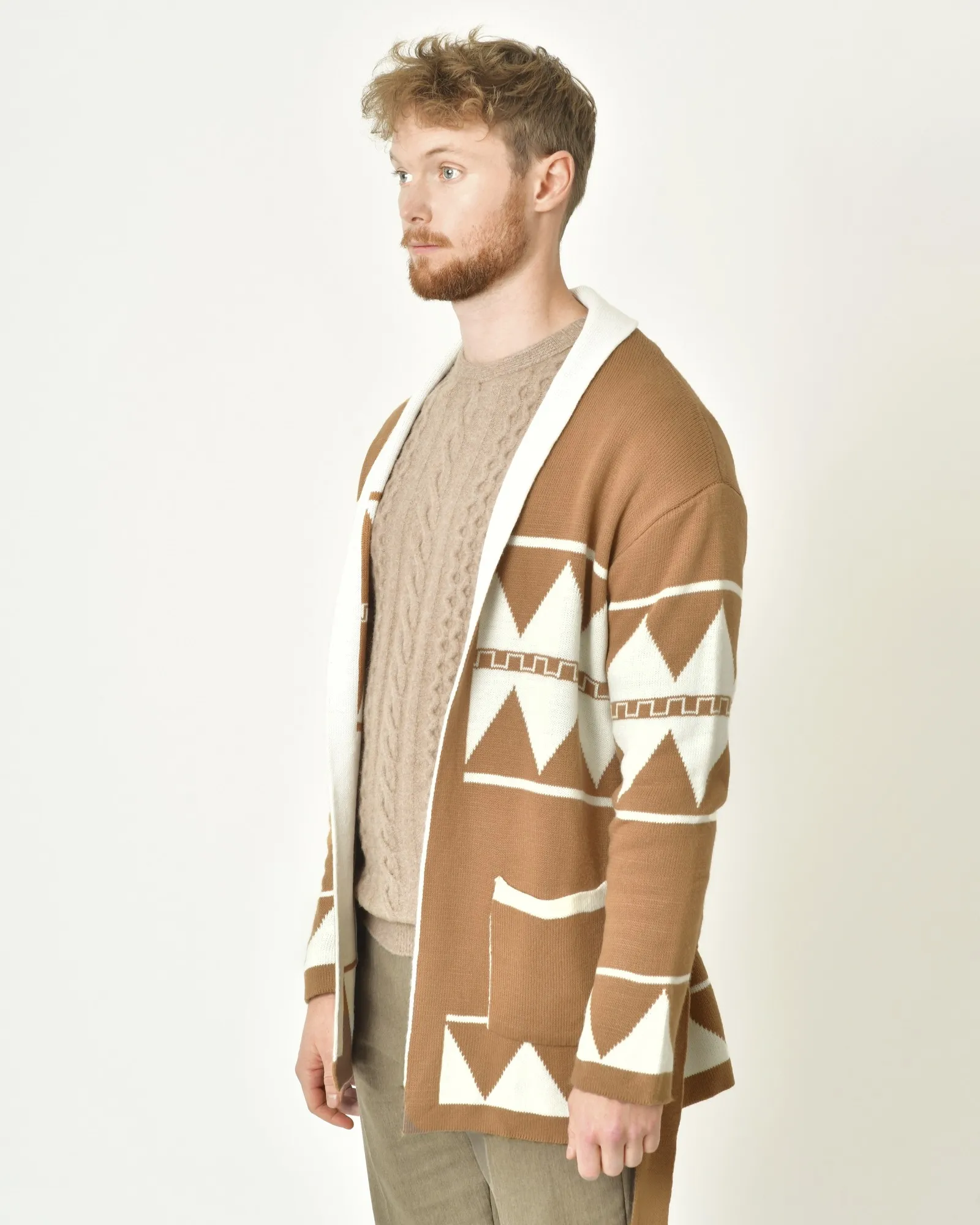 Cardigan à motifs géométriques beige Xagon Man 