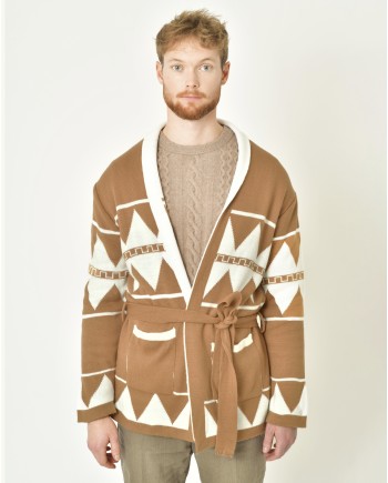 Cardigan à motifs géométriques beige Xagon Man 