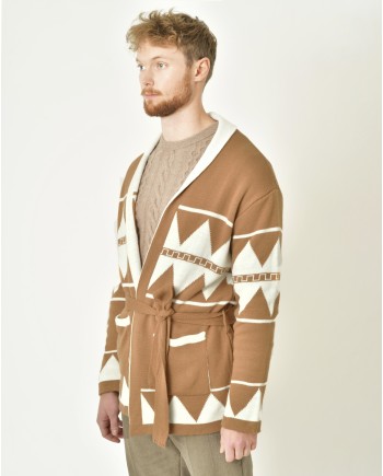 Cardigan à motifs géométriques beige Xagon Man 