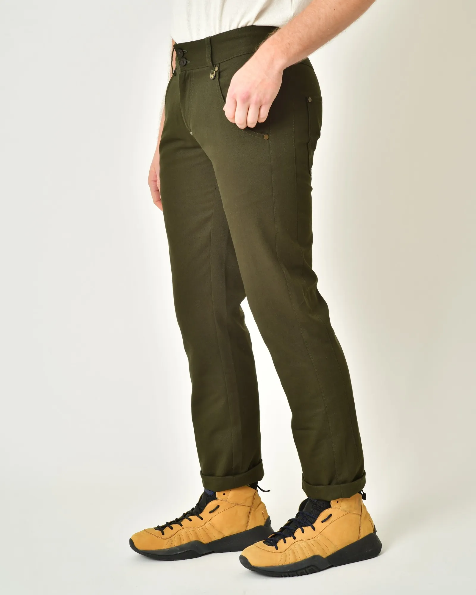 Pantalon en coton vert à rivets Lords & Fools 