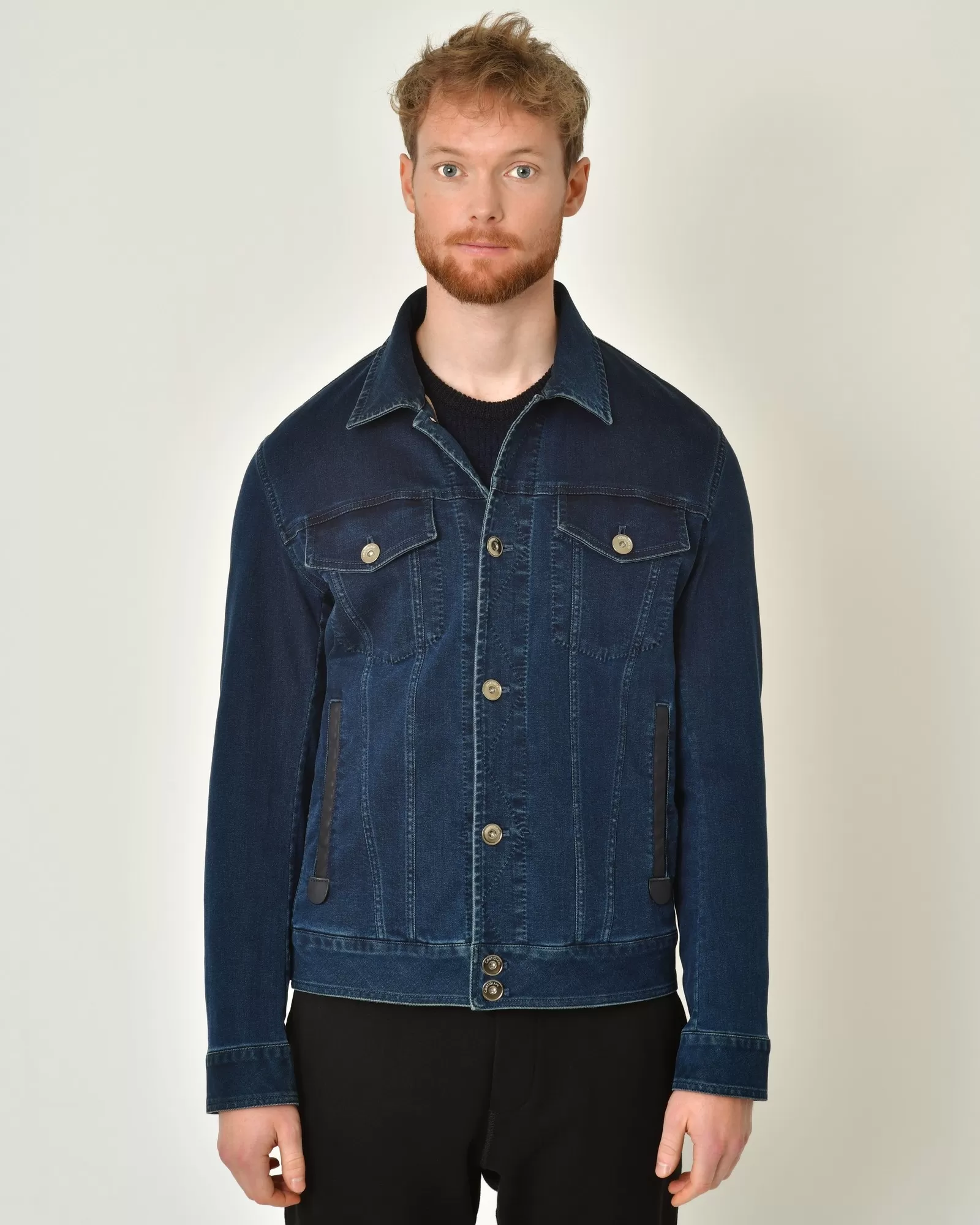 Veste en jeans avec application en cuir Cortigiani 