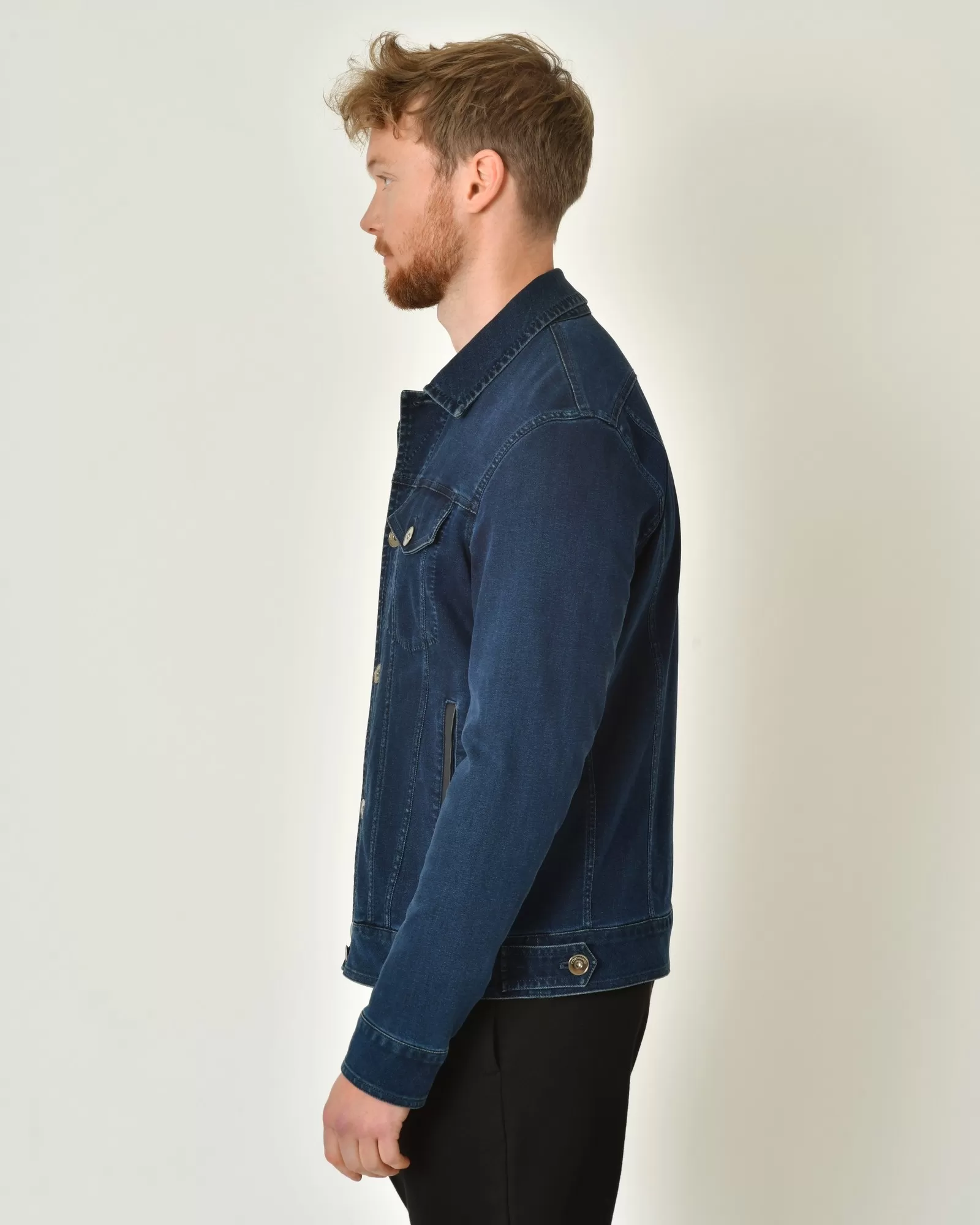 Veste en jeans avec application en cuir Cortigiani 