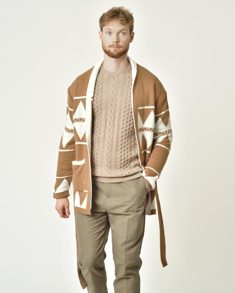 Cardigan à motifs géométriques beige Xagon Man 