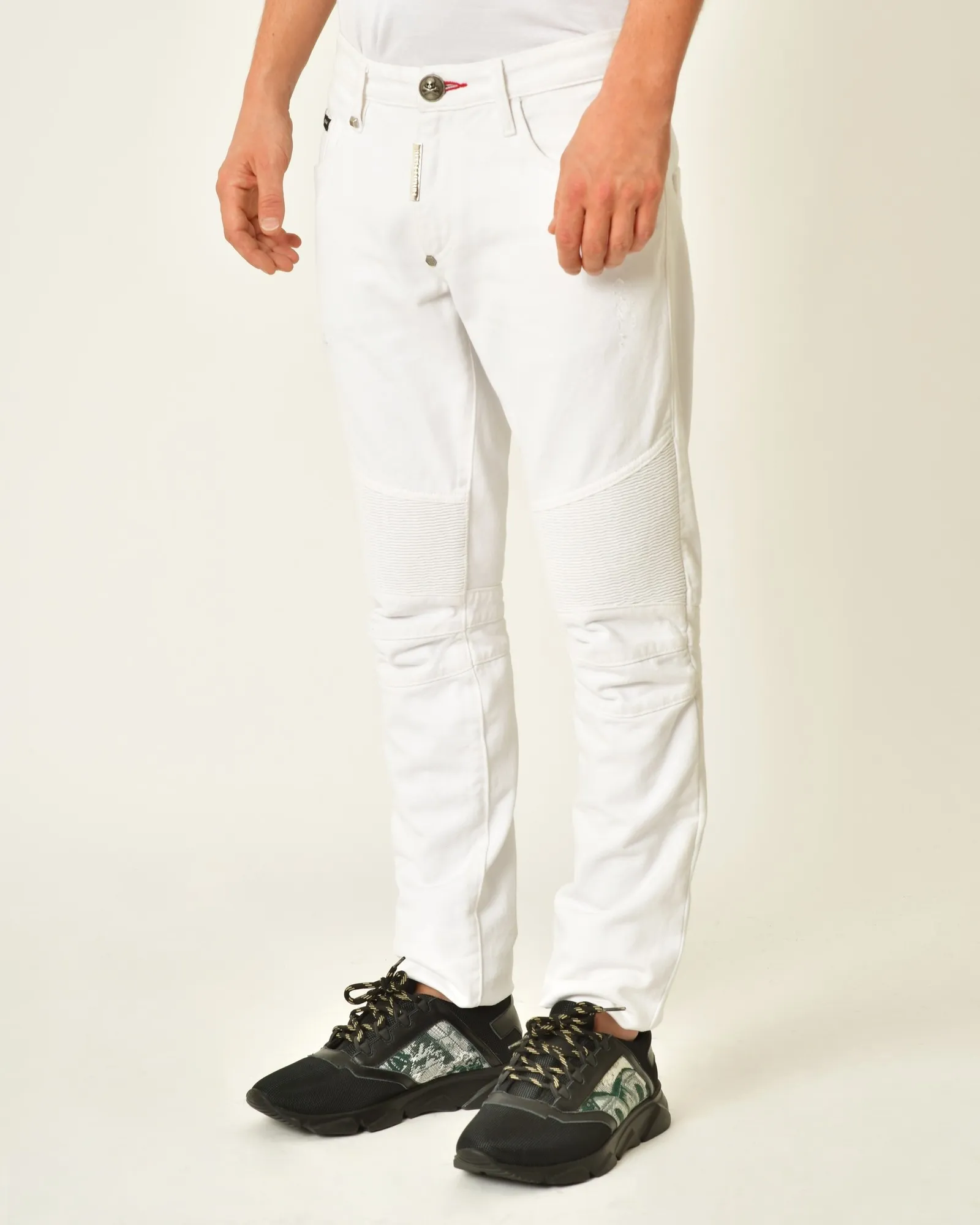 Jean motard en coton blanc Philipp Plein 