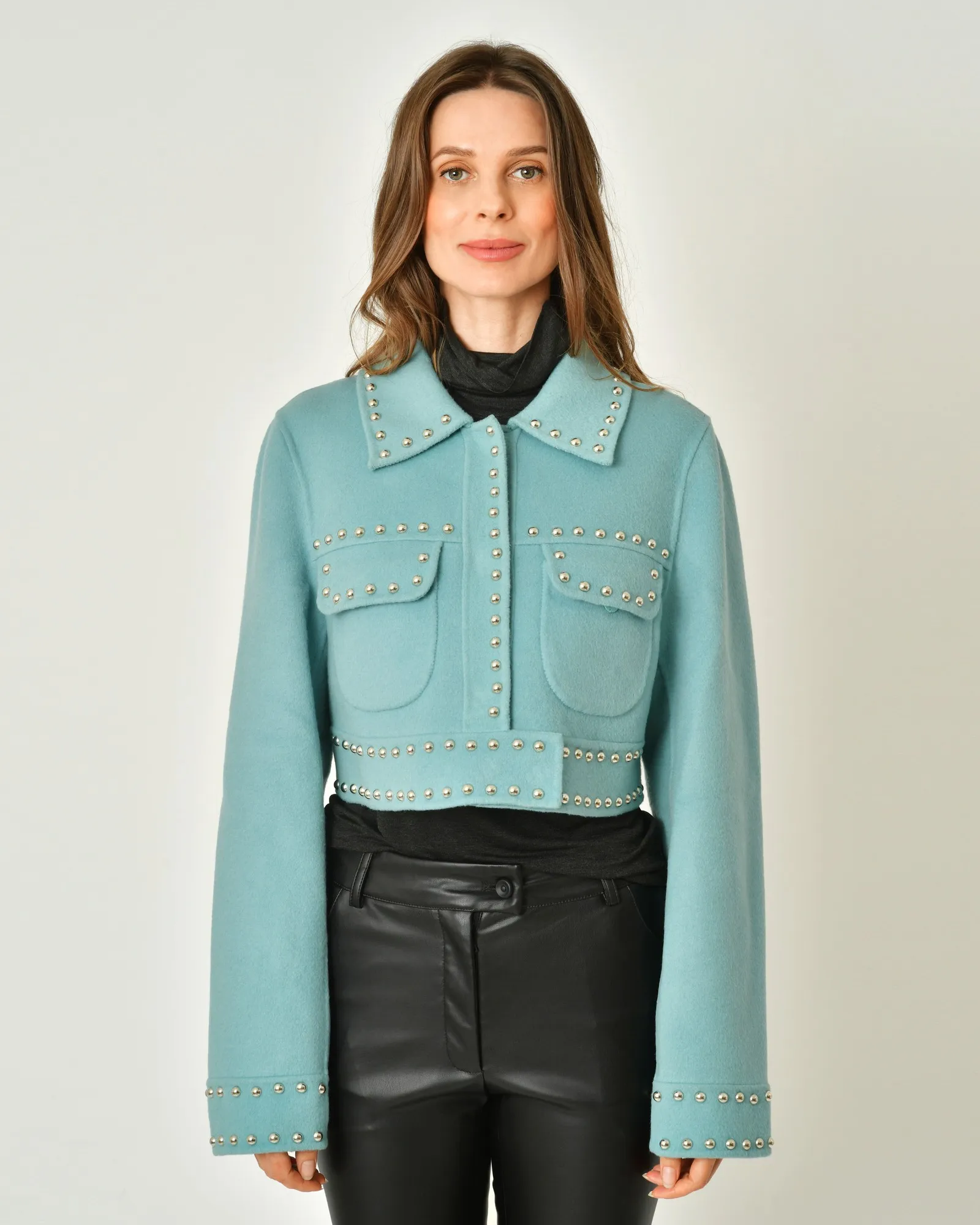 Blouson en laine turquoise à clous P.a.r.o.s.h 