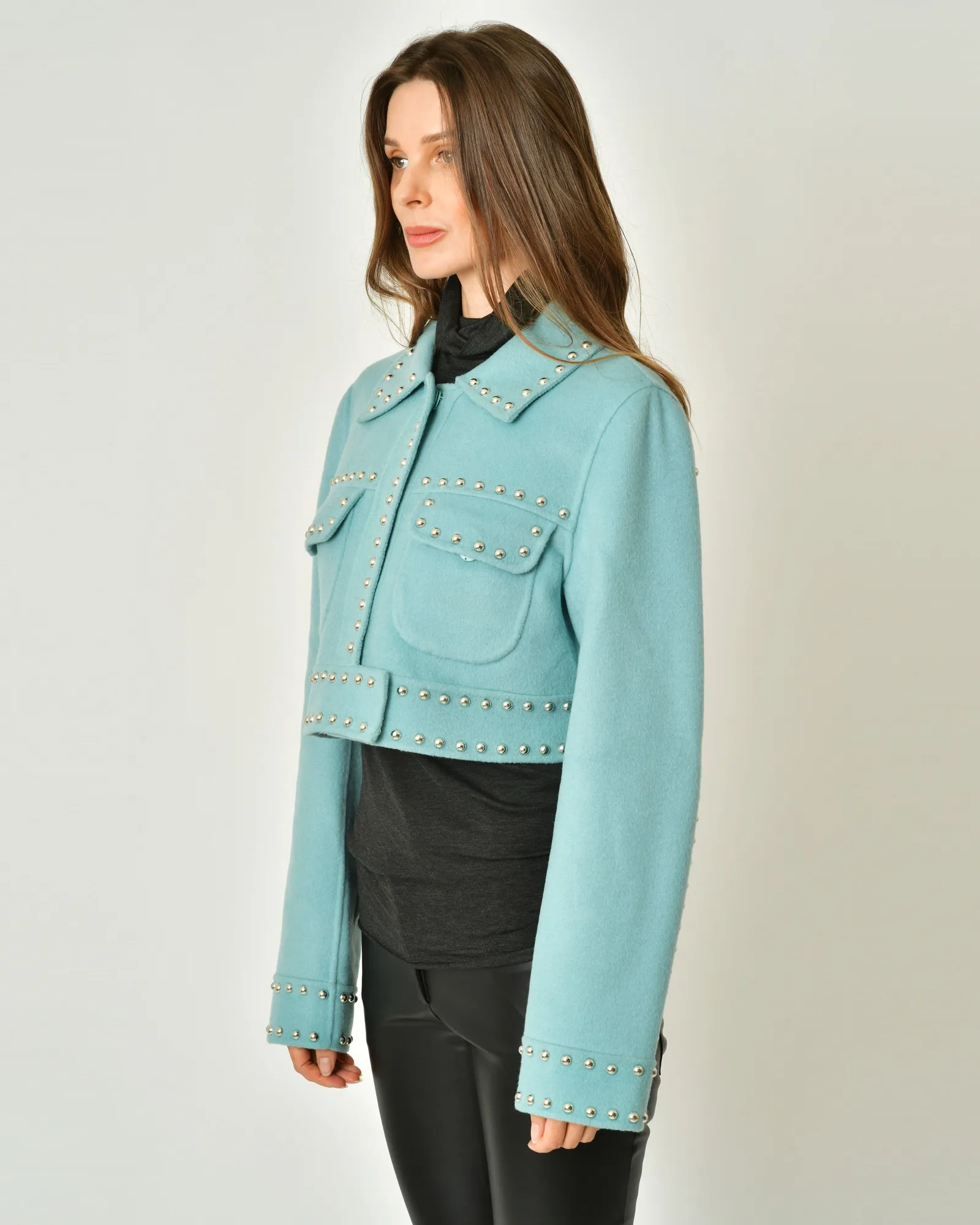 Blouson en laine turquoise à clous P.a.r.o.s.h 