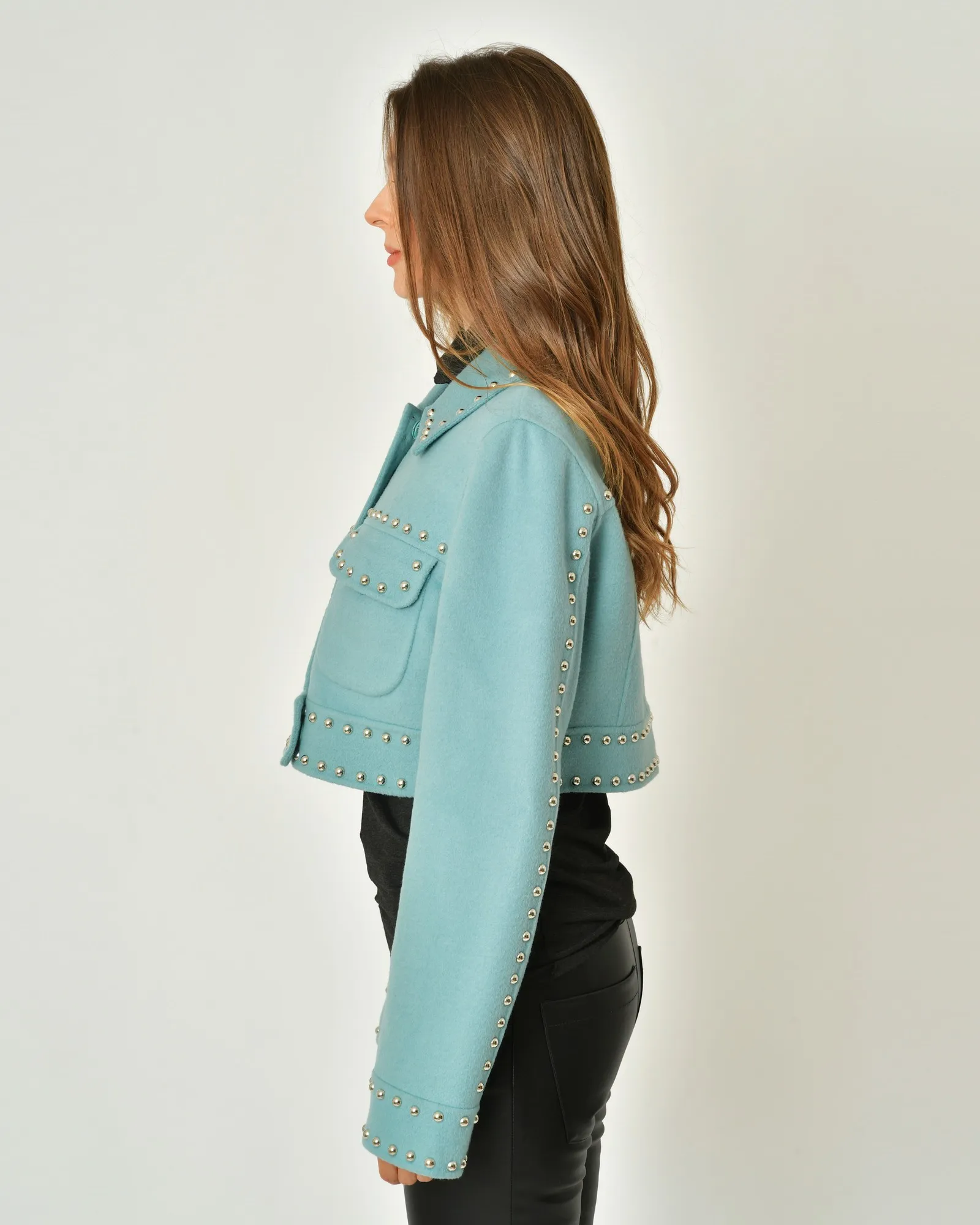 Blouson en laine turquoise à clous P.a.r.o.s.h 