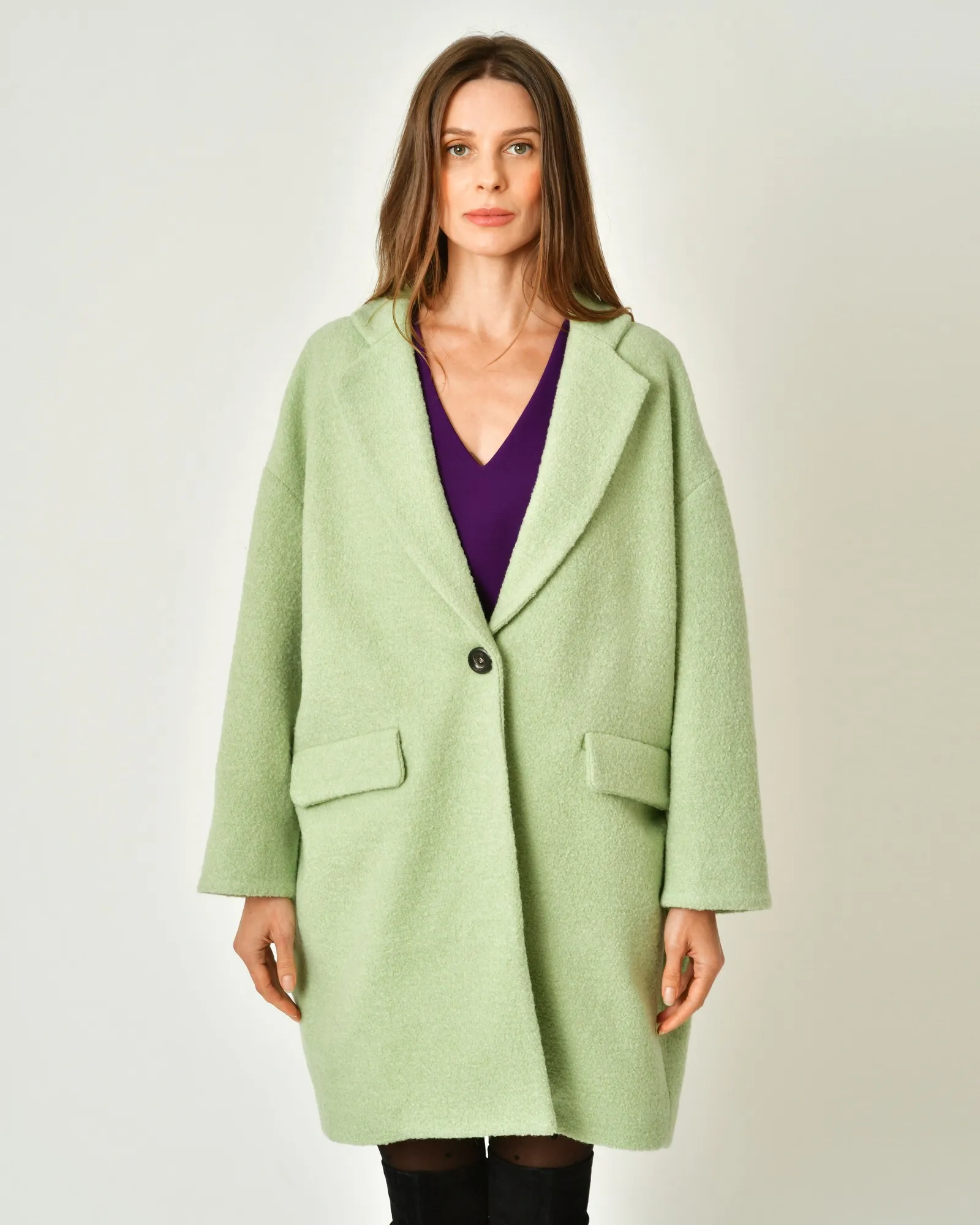 Manteau en laine et coton vert d’eau Balia 