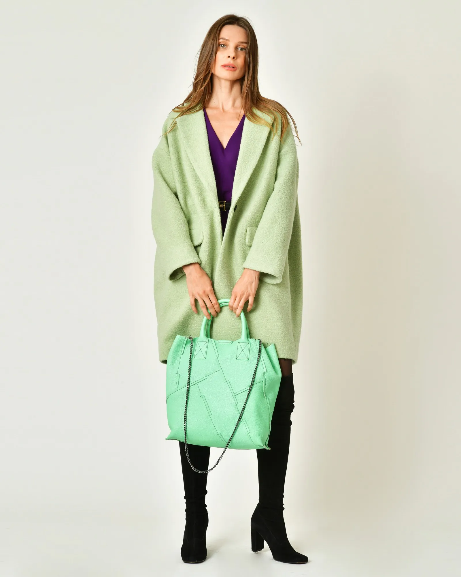 Manteau en laine et coton vert d’eau Balia 