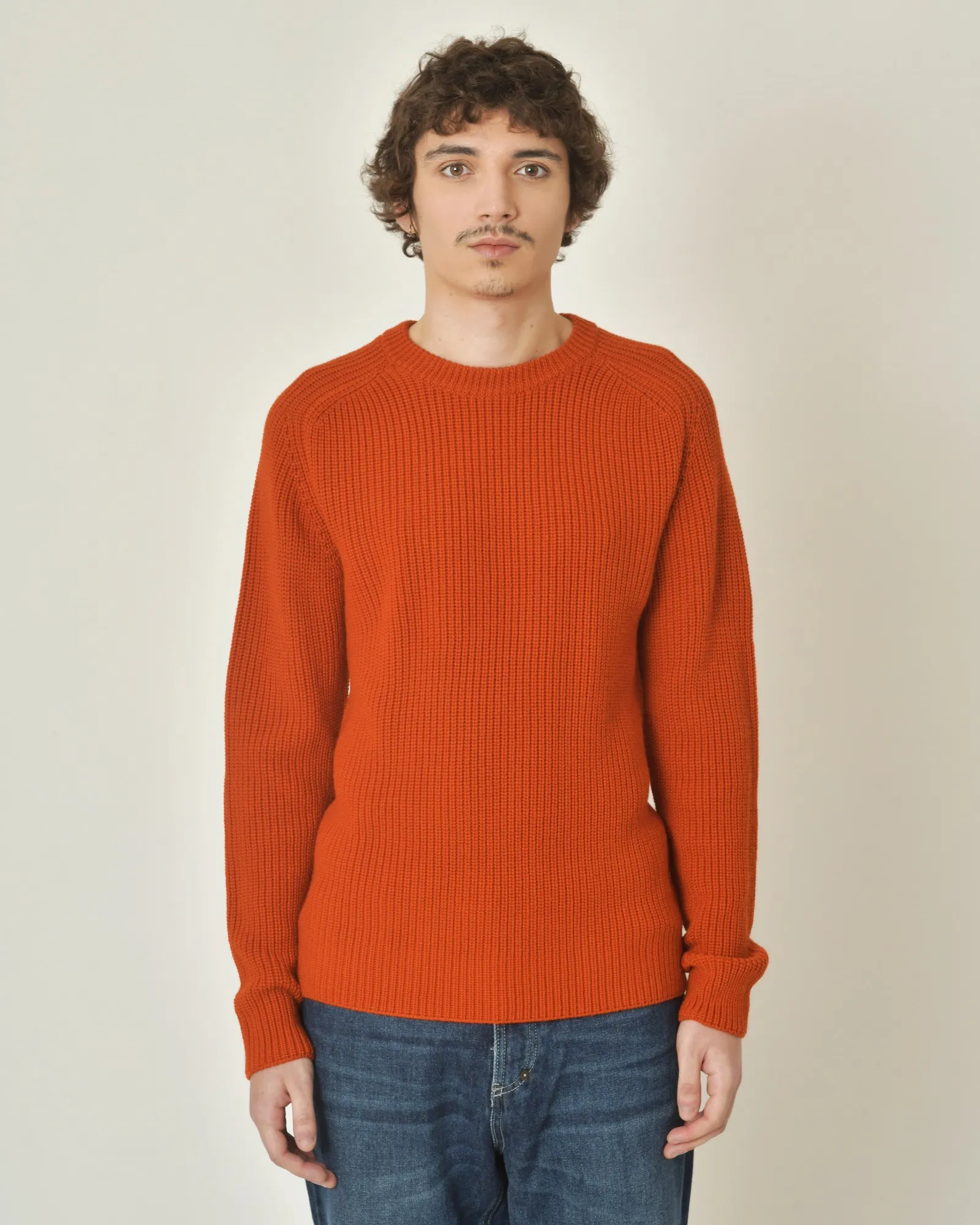 Pull en laine vierge mélangée orange V Neck 