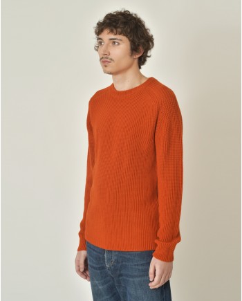 Pull en laine vierge mélangée orange V Neck 