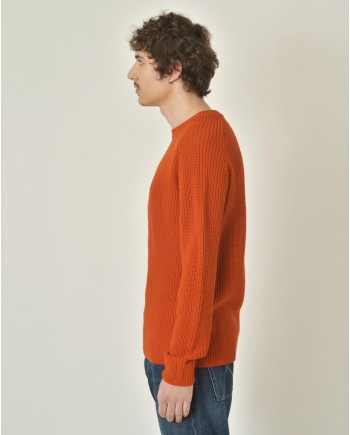 Pull en laine vierge mélangée orange V Neck 