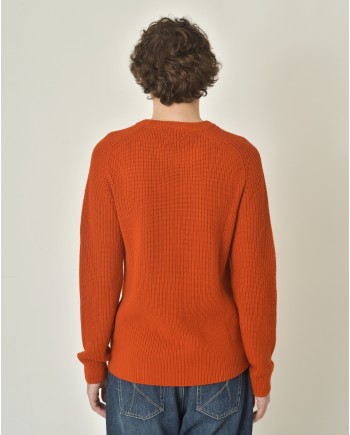 Pull en laine vierge mélangée orange V Neck 