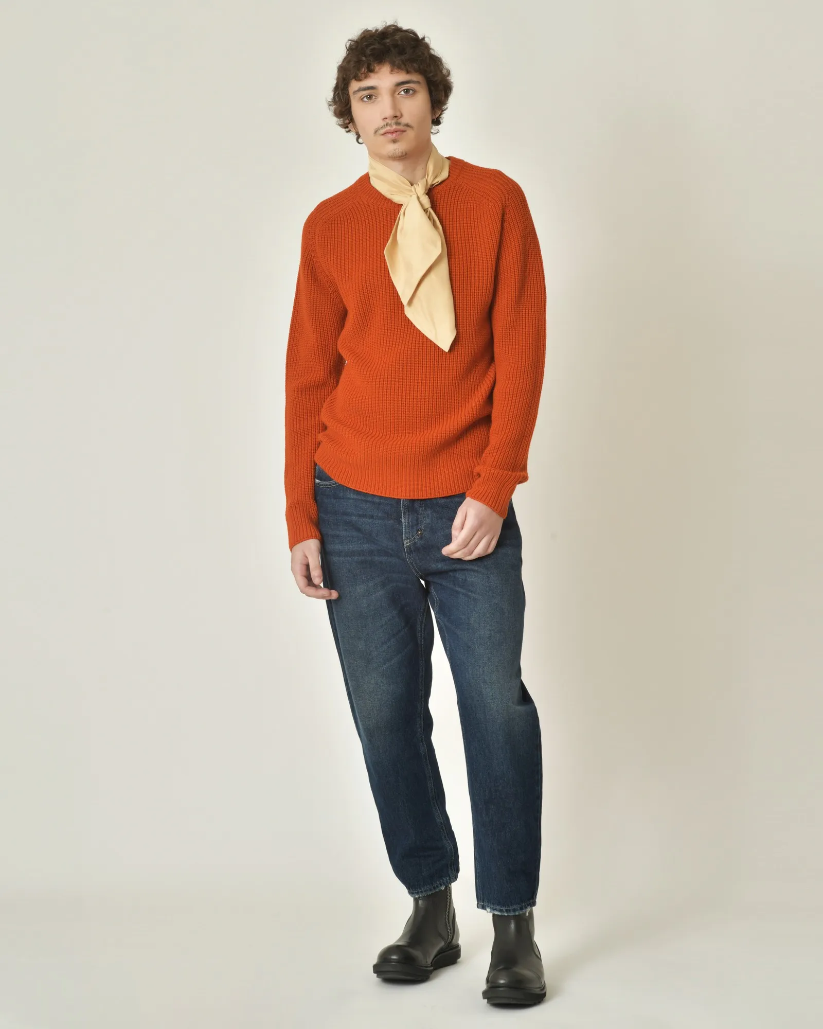 Pull en laine vierge mélangée orange V Neck 