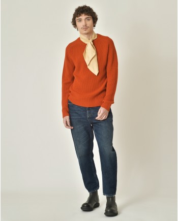 Pull en laine vierge mélangée orange V Neck 