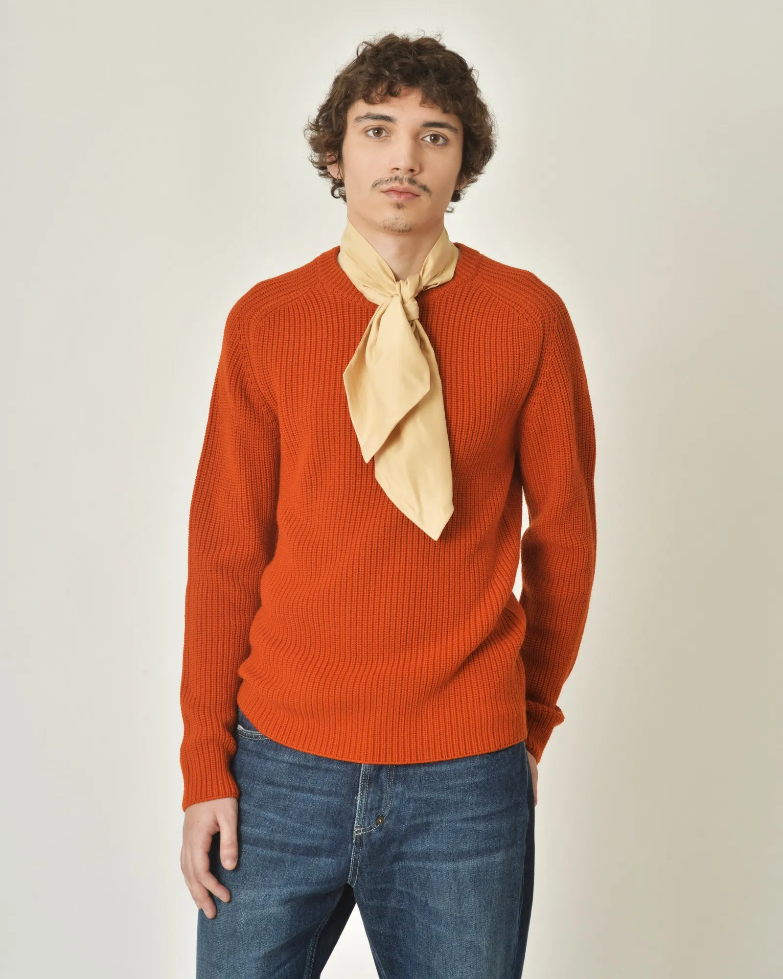 Pull en laine vierge mélangée orange V Neck 