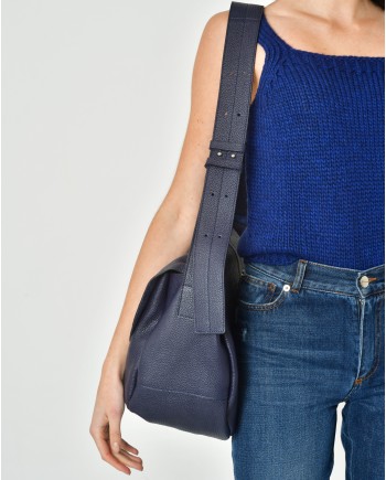 Sac porté épaule en cuir texturé bleu Falorni 