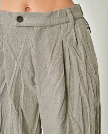 Pantalon en coton effet froissé taupe Nostra Santissima 