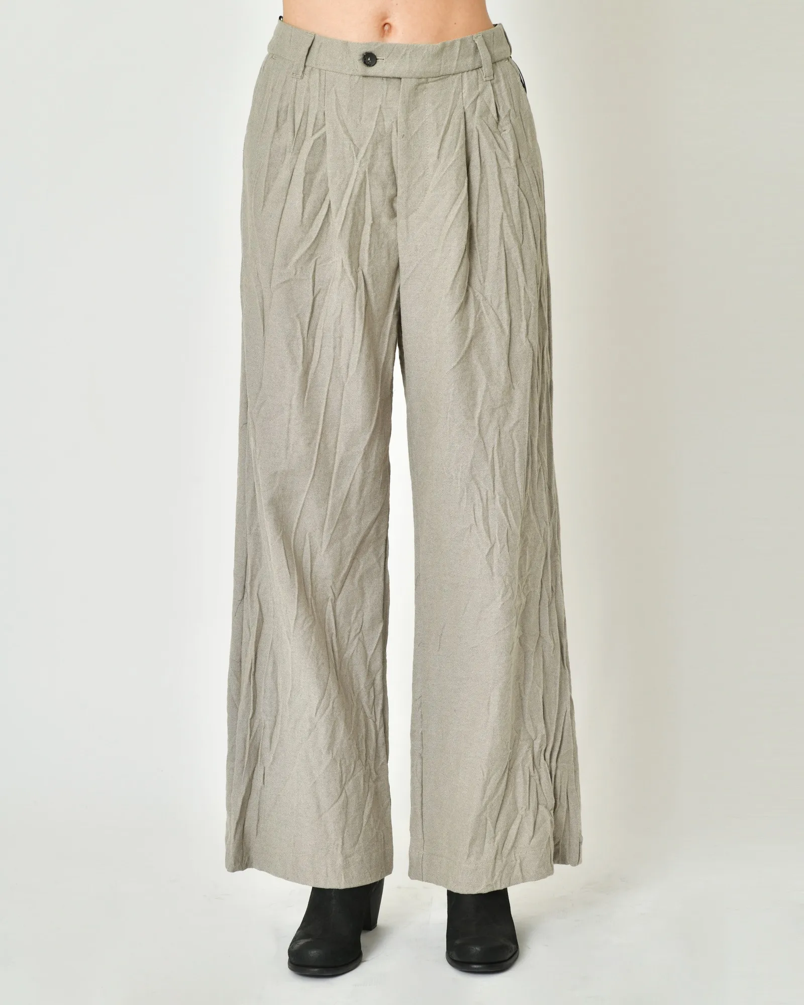 Pantalon en coton effet froissé taupe Nostra Santissima 