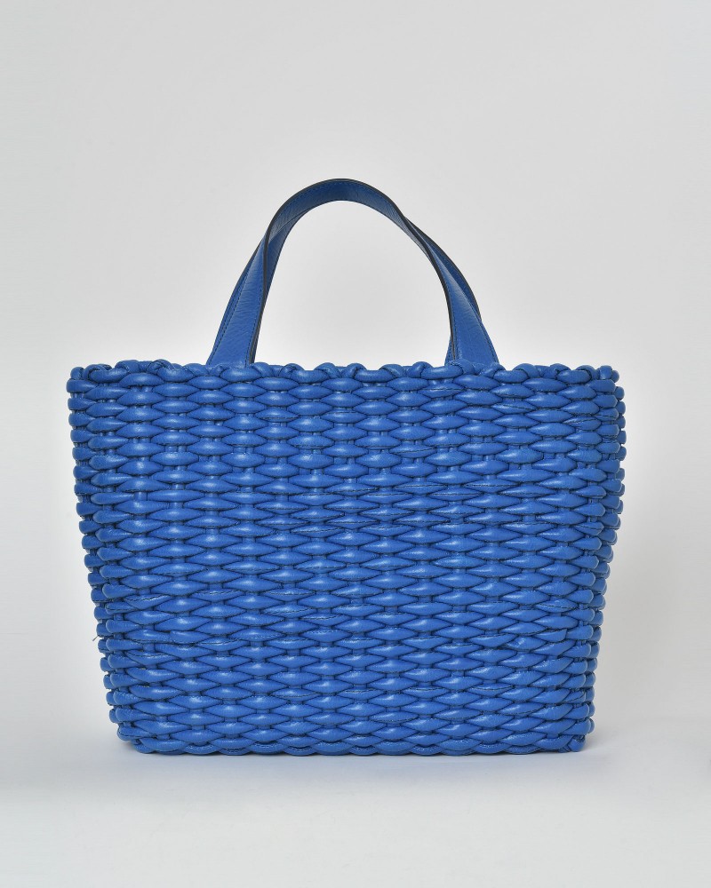 Sac à main en cuir tressé bleu Falorni 