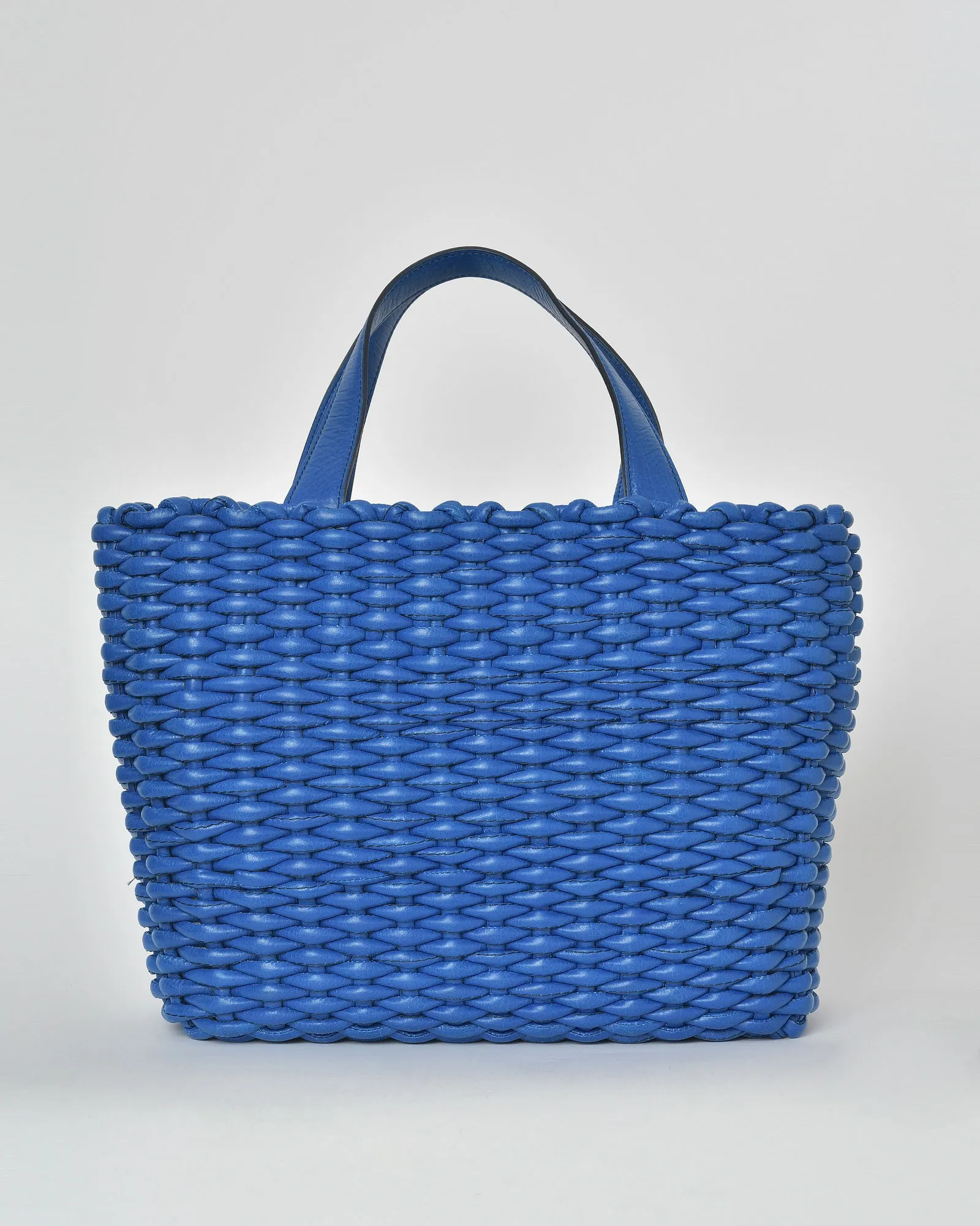 Sac à main en cuir tressé bleu Falorni 