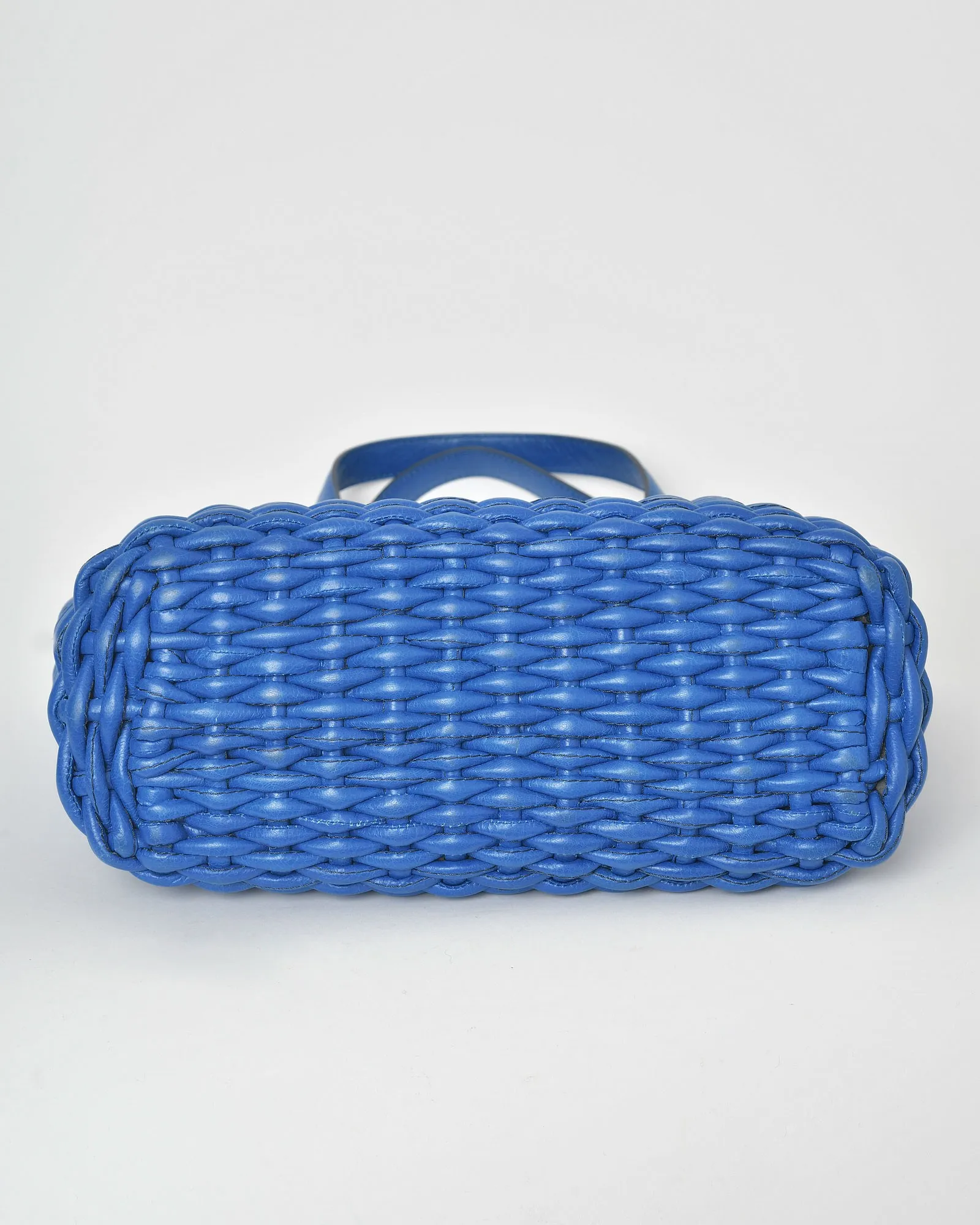 Sac à main en cuir tressé bleu Falorni 