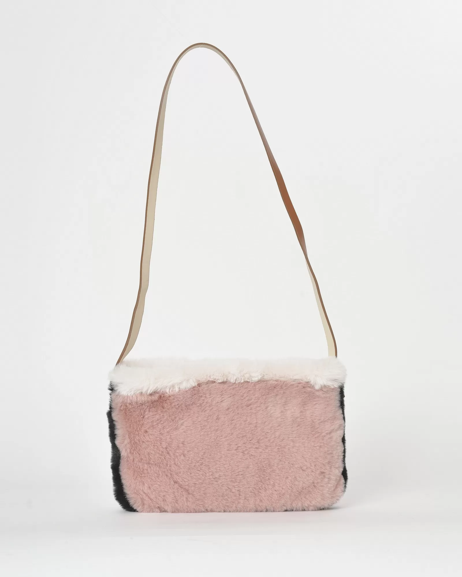 Sac porté épaules en fourrure synthétique rose clair Anita Bilardi 