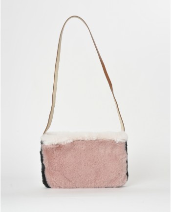 Sac porté épaules en fourrure synthétique rose clair Anita Bilardi 