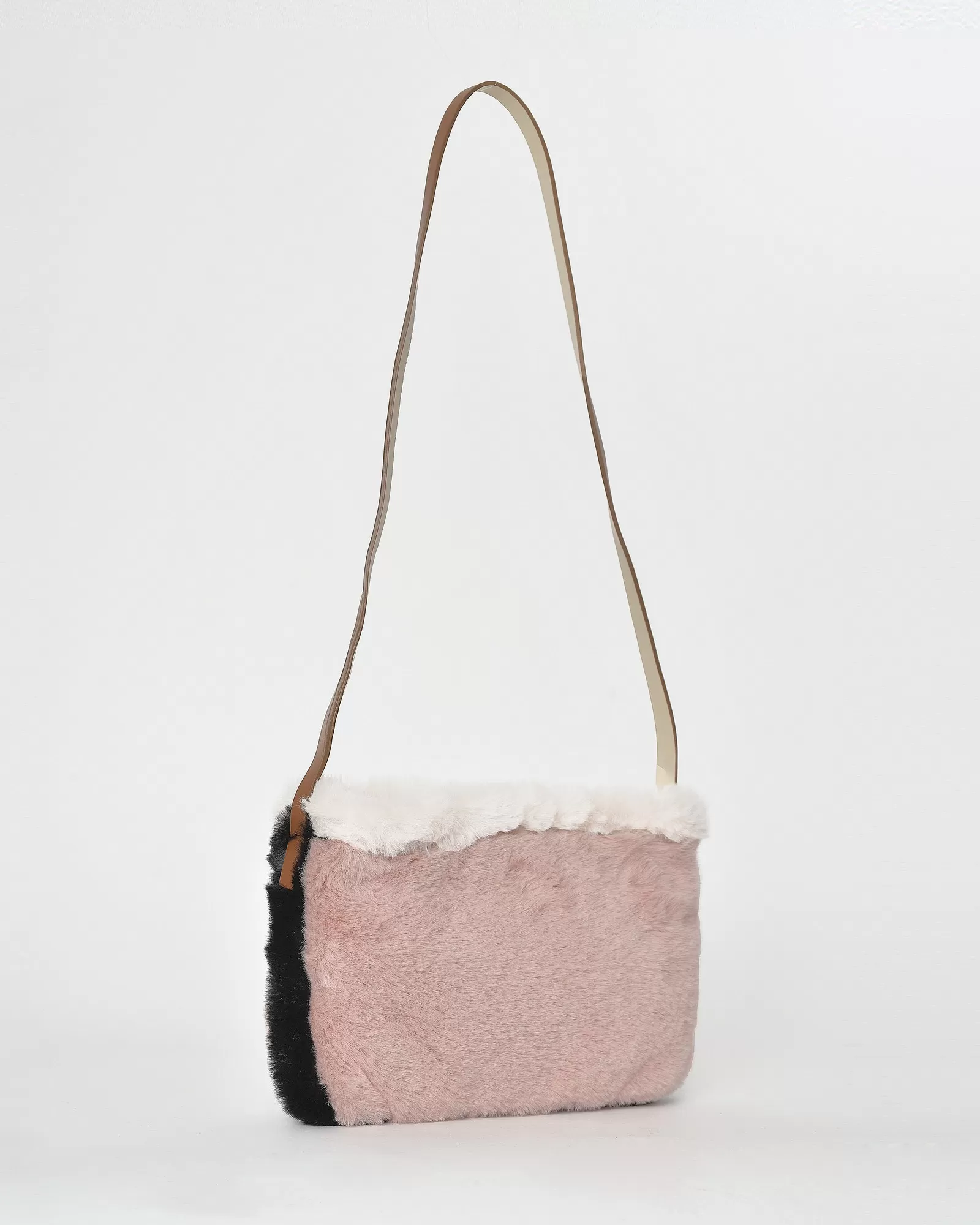 Sac porté épaules en fourrure synthétique rose clair Anita Bilardi 