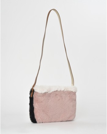 Sac porté épaules en fourrure synthétique rose clair Anita Bilardi 