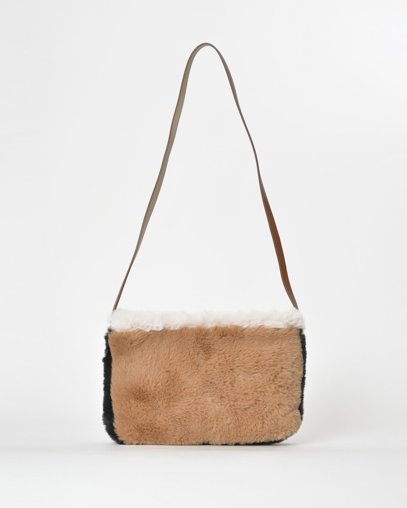 Sac porté épaule en fourrure synthétique camel Anita Bilardi 