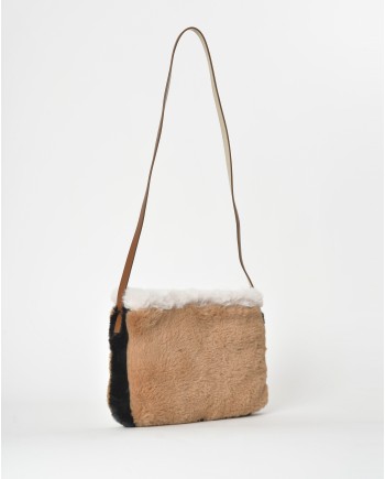 Sac porté épaule en fourrure synthétique camel Anita Bilardi 