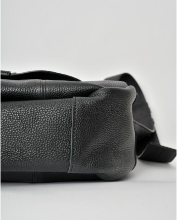 Sac porté épaule en cuir texturé noir Falorni 