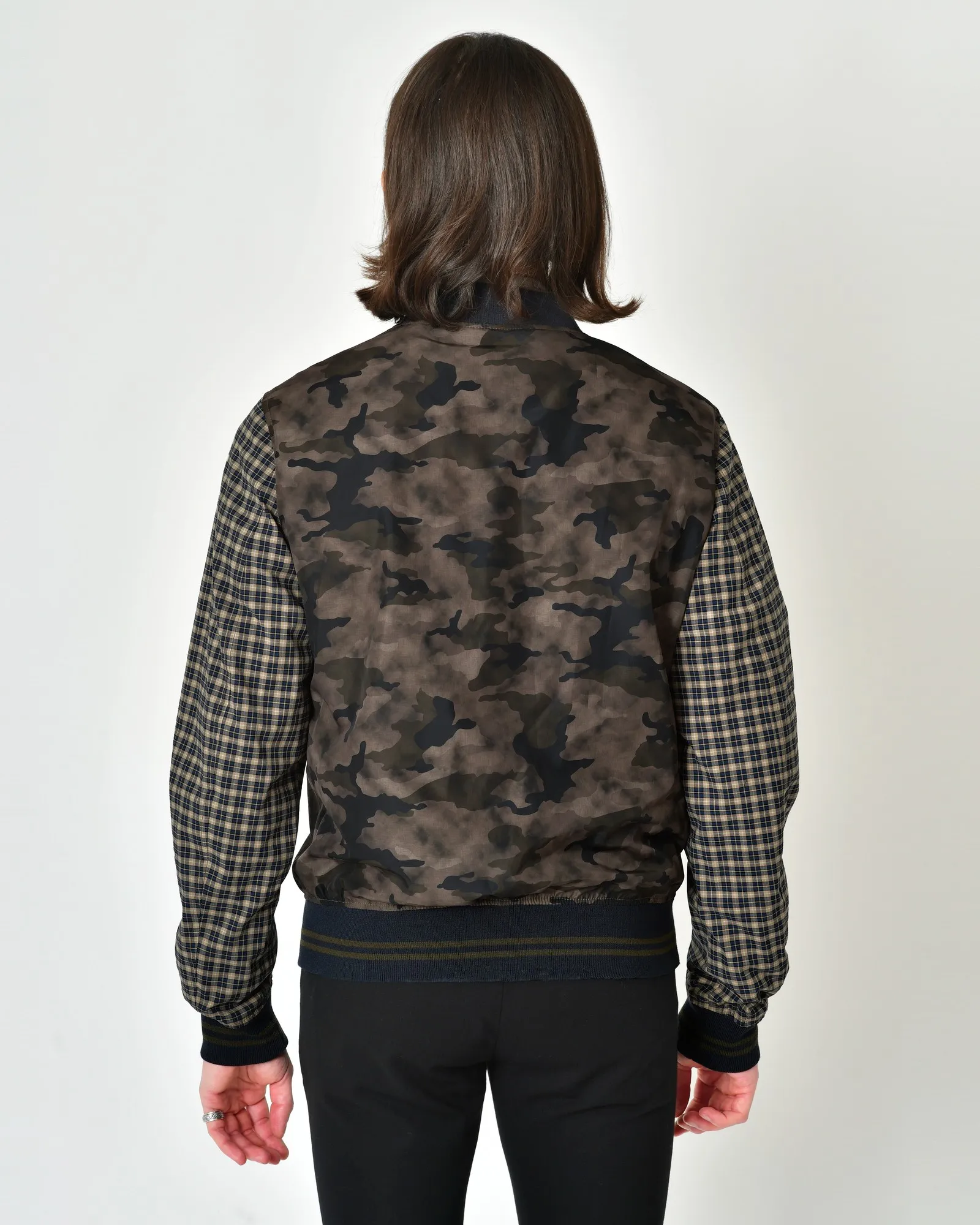 Blouson à imprimé carreaux et camouflage Ly Adams 