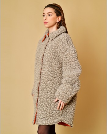 Manteau en laine et coton bouclé T-Coat 