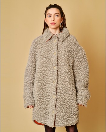 Manteau en laine et coton bouclé T-Coat 